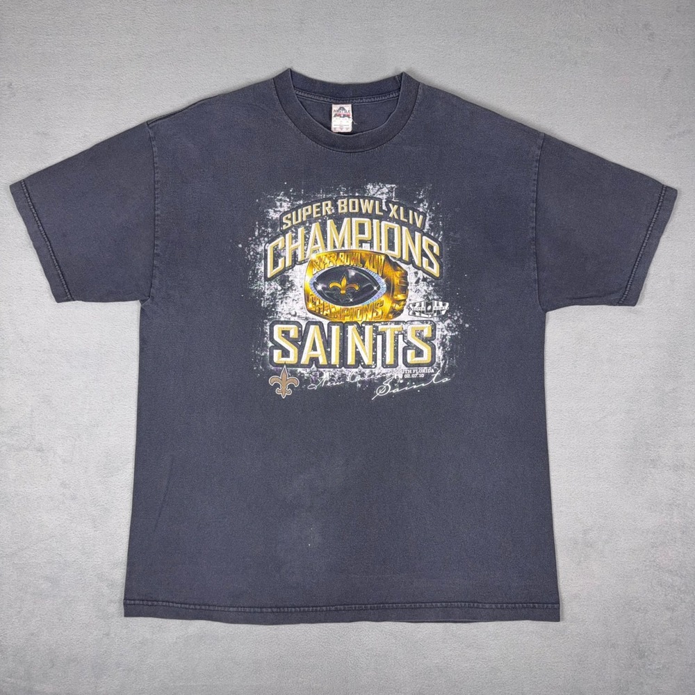 2010 New Orleans Saints Super Bowl XLIV Champions NFL T Shirt XL Faded Black